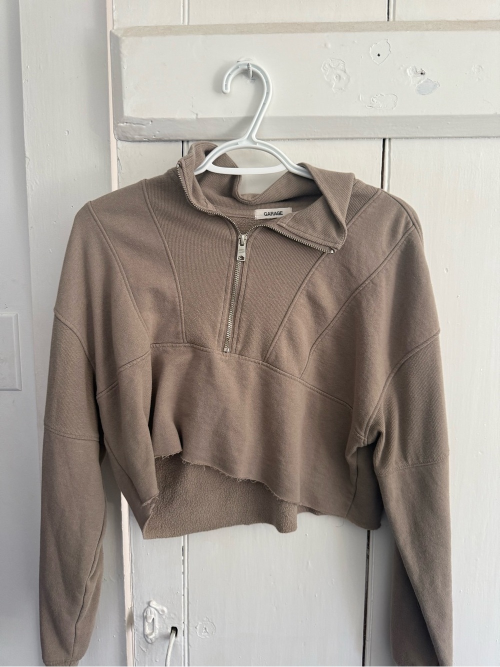 Garage Cropped Half-Zip Top in Taupe